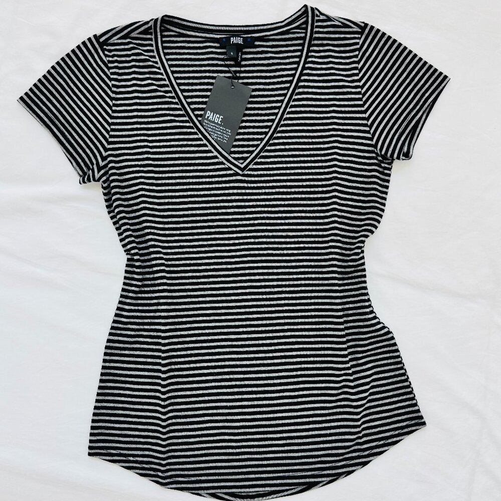 NEW Paige Vneck Black Charcoal Grey Stripe Tee T-Shirt Womens size S Small